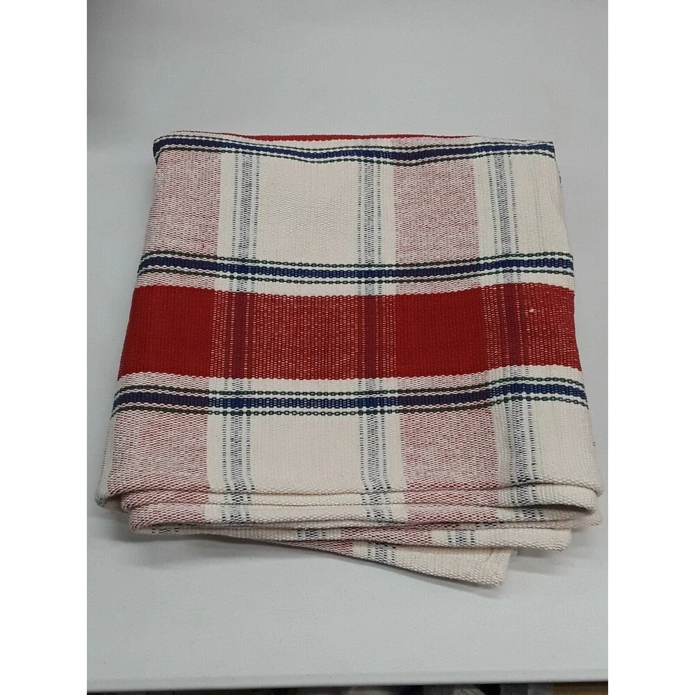 Tag Textiles India Heavy Tablecloth Woven Red Blue White Checkered 64x60